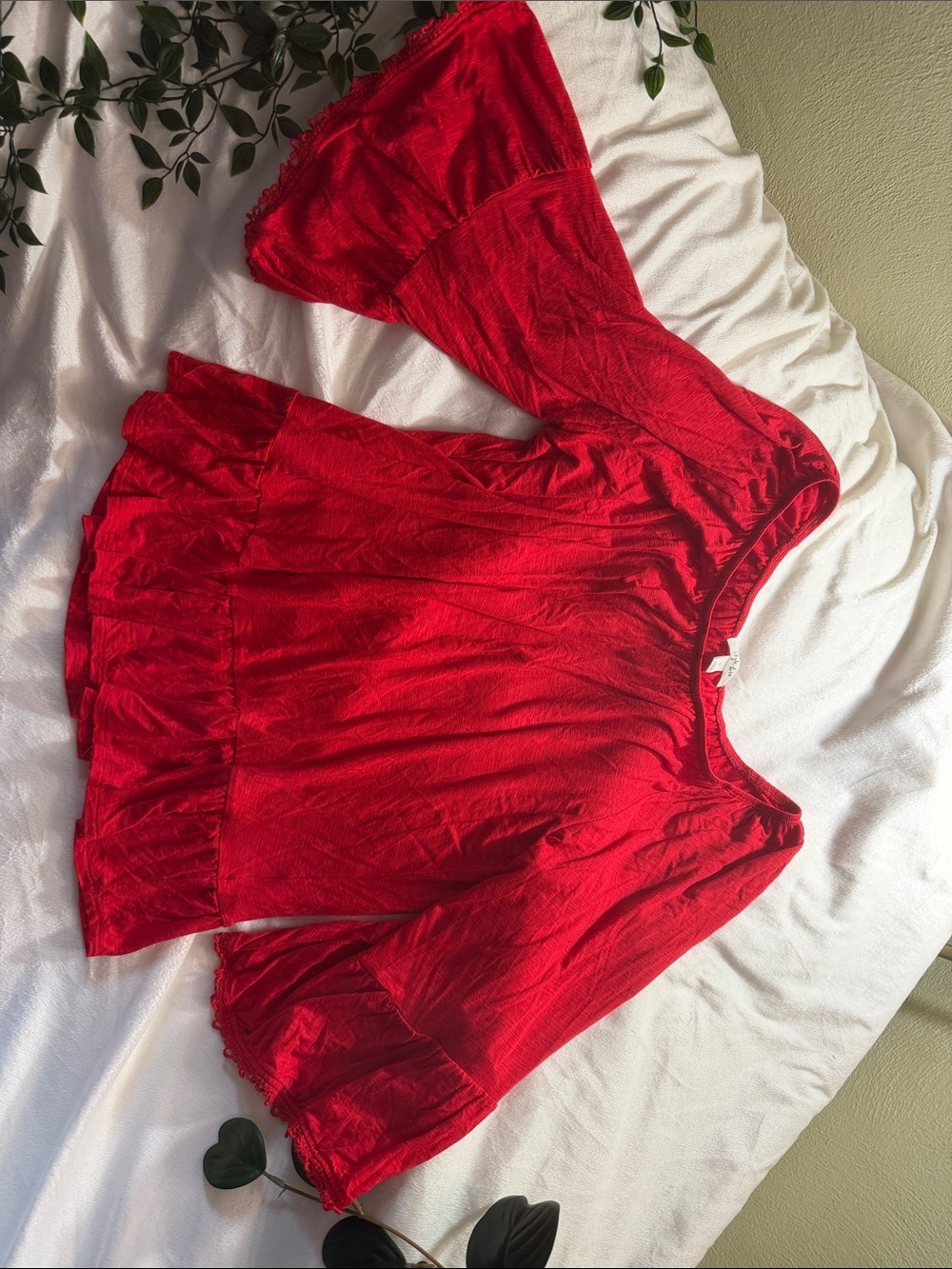 Style & Co. Red Peasant Top with Bell Sleeves